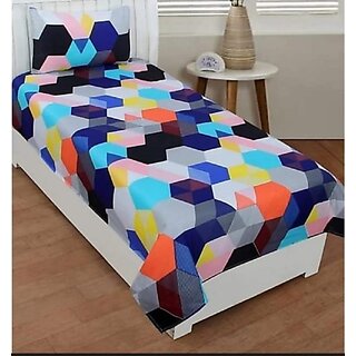 Homeberry Multicolor Hexagon Design Single Bedsheet with Single Pillow Cover Homeberry Multicolor Hexagon Design Single Bedsheet with Single Pillow Cover