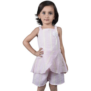 Kid Kupboard Cotton Girls Top and Short Set, Multicolor, Sleeveless, 5-6 Years KIDS6535