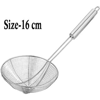                       Mannat Heavy Stainless Steel Strainer Deep Fry Jhara for Frying Kitchen Strainer Kitchen Sieve(16cm,Set of 1)                                              