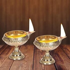 DecorDeck DD-2DEEP Brass (Pack of 2) Hanging Diya (Height 2.2 inch)