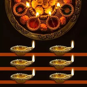 DecorDeck DD-6DEEP Brass (Pack of 6) Hanging Diya (Height 1.2 inch)