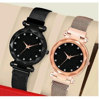 Bolun Black 12D Dial Megnet Rose and Black Analog Women and Girls WatchCvvm239 Bolun Black 12D Dial Megnet Rose and Black Analog Women and Girls WatchCvvm239