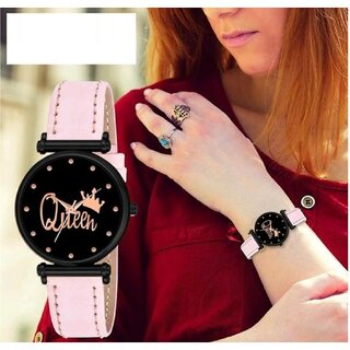                       Bolun Queen Dial Rose Rl Cash Leather Pink Belt Analog Women and Girls WatchCvvm454                                              