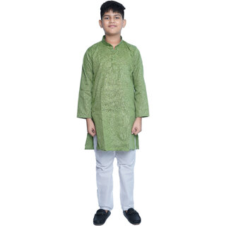                       Kid Kupboard Cotton Boys Kurta and Pyjama Set, Multicolor, Full-Sleeves, 9-10 Years KIDS6545                                              