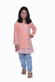 Kid Kupboard Cotton Girls Kurti, Light Orange, Full-Sleeves, 7-8 Years KIDS6549