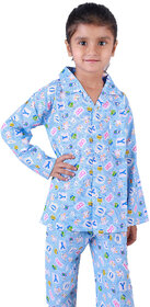 Kid Kupboard Cotton Girls Sleepsuit Set, Blue, Full-Sleeves, 6-7 Years KIDS6559