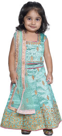 Kid Kupboard Cotton Baby Girls Lehanga, Choli and Dupatta Set, Green, Sleeveless, 2-3 Years KIDS6564