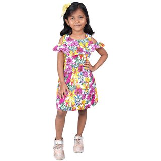                       Kid Kupboard Cotton Girls A-Line Frock, Multicolor, Short Sleeves, 6-7 Years KIDS6555                                              