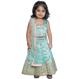Kid Kupboard Cotton Baby Girls Lehanga, Choli and Dupatta Set, Green, Sleeveless, 2-3 Years KIDS6564 Kid Kupboard Cotton Baby Girls Lehanga, Choli and Dupatta Set, Green, Sleeveless, 2-3 Years KIDS6564