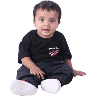                       Kid Kupboard Cotton Baby Boys T-Shirt, Black, Half-Sleeves, 9-12 Months KIDS6565                                              