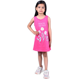                       Kid Kupboard Cotton Girls A-Line Frock, Pink, Sleeveless, 6-7 Years KIDS6569                                              