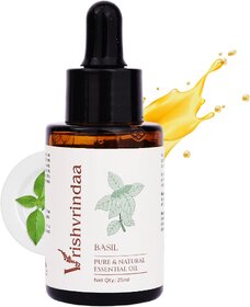 VrishVrindaa Pure Basil Oil - Therapeutic Grade Essential Oil for Aromatherapy, Skin, and Hair Care - 25ml