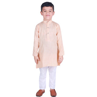 Kid Kupboard Cotton Boys Kurta and Pyjama Set, Beige and White, Full-Sleeves, 6-7 Years KIDS6573 Kid Kupboard Cotton Boys Kurta and Pyjama Set, Beige and White, Full-Sleeves, 6-7 Years KIDS6573