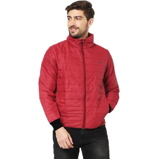                       Men's Red Reversible Solid Double Sided Comfortable Long Sleeve Bomber Winter Jacket                                              