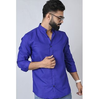                       Ruggstar Men's Blue Solid Polycotton Slim Fit Casual Shirt                                              