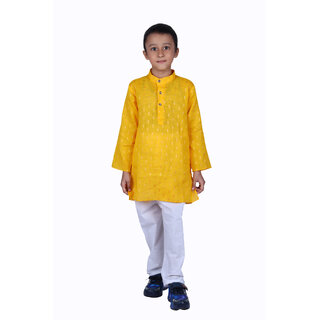 Kid Kupboard Cotton Boys Kurta and Pyjama Set, Yellow and White, Full-Sleeves, 7-8 Years KIDS6582 Kid Kupboard Cotton Boys Kurta and Pyjama Set, Yellow and White, Full-Sleeves, 7-8 Years KIDS6582