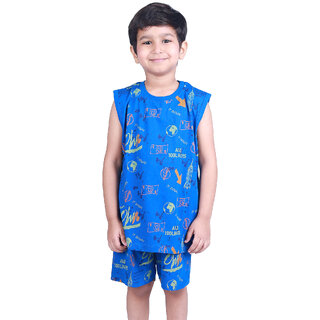                       Kid Kupboard Cotton Boys T-Shirt and Short Set, Blue, Sleeveless, 7-8 Years KIDS6583                                              