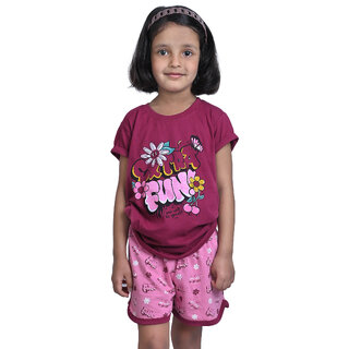                       Kid Kupboard Cotton Girls T-Shirt and Short Set, Multicolor, Half-Sleeves, 7-8 Years KIDS6584                                              