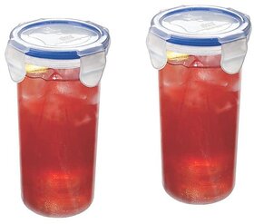 Mannat Lock and Seal Plastic Jar with lid Transparent Tumbler 640ml/airtight Leakproof  Container(Blue,Pack of 2)