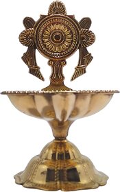 Brass Jyot / Jot Batti Diya Stand With Shankh Chakra Design Diya For Puja, Deep, Deepak, Diwali Festival Decoration