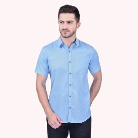 Roundfeet Men's Half Sleeve Cotton Spread Collar Shirt  (Sky Blue)