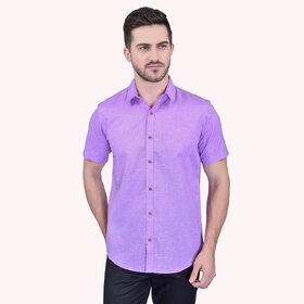 Roundfeet Men's Half Sleeve Cotton Spread Collar Shirt  (Purple)