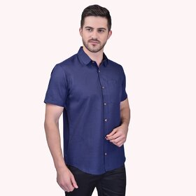 Roundfeet Men's Half Sleeve Cotton Spread Collar Shirt  (Navy Blue)