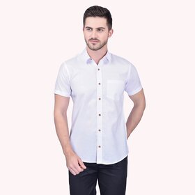 Roundfeet Men's Half Sleeve Cotton Spread Collar Shirt  (White)