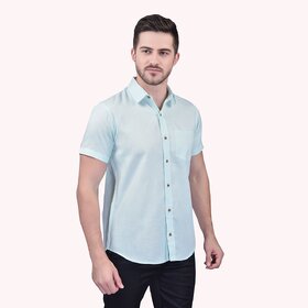 Roundfeet Men's Half Sleeve Cotton Spread Collar Shirt  (Light Blue)