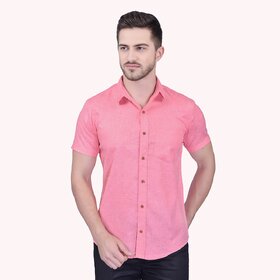 Roundfeet Men's Half Sleeve Cotton Spread Collar Shirt  (Pink)