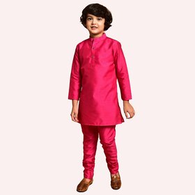 Roundfeet Boys Solid Pure Silk Kurta and Pyjama Set (Red)