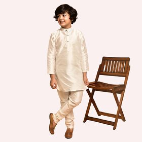 Roundfeet Boys Solid Pure Silk Kurta and Pyjama Set (Blue)