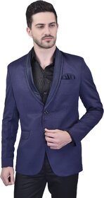 Roundfeet Men Solid Tuxedo Style Formal Blazer (Blue)