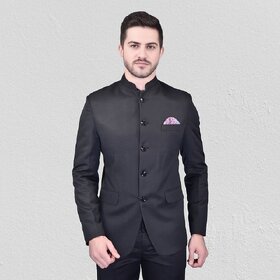 Roundfeet Men Solid Tuxedo Style Formal Blazer (Black)