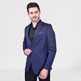 Roundfeet Men Solid Tuxedo Style Formal Blazer (Blue)