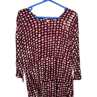                       Batik Print Cotton Kurta For Women, (Maroon)                                              