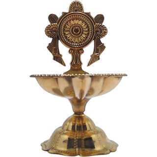                       Brass Jyot / Jot Batti Diya Stand With Shankh Chakra Design Diya For Puja, Deep, Deepak, Diwali Festival Decoration                                              