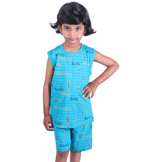 Kid Kupboard Cotton Girls T-Shirt and Short Set, Blue, Sleeveless, 6-7 Years KIDS6595 Kid Kupboard Cotton Girls T-Shirt and Short Set, Blue, Sleeveless, 6-7 Years KIDS6595