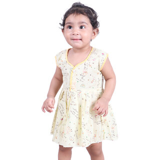                       Kid Kupboard Cotton Baby Girls A-Line Frock, Yellow, Sleeveless, 2-3 Years KIDS6607                                              
