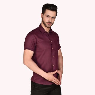                       Roundfeet Men's Half Sleeve Cotton Spread Collar Shirt  (Purple)                                              