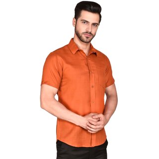                       Roundfeet Men's Half Sleeve Cotton Spread Collar Shirt - Brown | Comfortable and Stylish Casual Shirt for Everyday Wear                                              