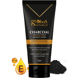                       Globus Naturals Charcoal Peel Off Mask Deep Cleanse Enriched with Vitamin E  Argan Oil 75gms                                              