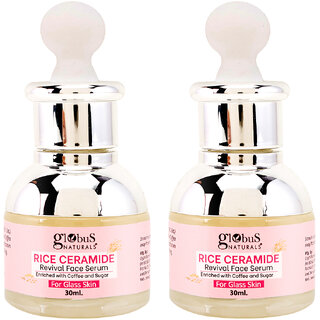 Globus Naturals Rice Ceramide Revival Face Serum, Enriched with Coffee  Walnut, For Glass Skin, 30 ml (pack of 2 )