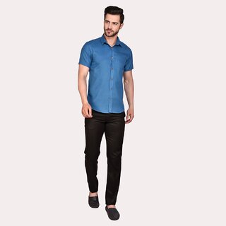                       Roundfeet Men Regular Fit Solid Casual Shirt (Blue)                                              