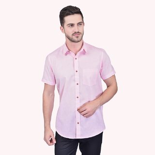                       Roundfeet Men Regular Fit Solid Casual Shirt (Pink)                                              