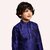 Roundfeet Boys Solid Pure Silk Kurta and Pyjama Set (Dark Blue)
