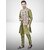 Roundfeet Men Silk Blend Green Kurta Pyjama Ethnic Jacket Set