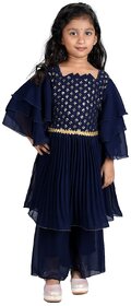 Kid Kupboard Cotton Girls Kurti and Plazzo Set, Dark Blue, Full-Sleeves, 6-7 Years KIDS-002