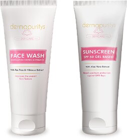 Derma Puritys Sunscreen SPF 50 gel-based - 100ml + Face wash for pollution control and hydration -100ml