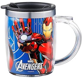 Mannat Double Wall Inner Stainless Steel Tea,Coffee, Milk Mug With Handle And Lid For Kids Cherry Mug (Avengers)(350 ML)